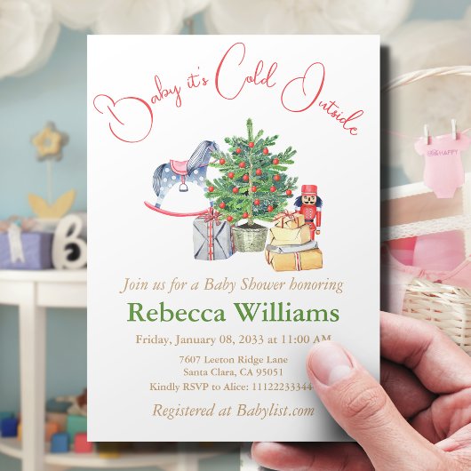 Het is Baby shower met koude winterkerstbomen Kaart