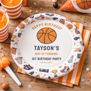 Het is basketbal-tijd 1e verjaardag rookie jaar papieren bordje