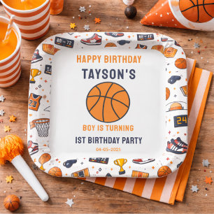 Het is basketbal-tijd 1e verjaardag rookie jaar papieren bordje