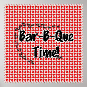 Het is BBQ Time. Rood Gecontroleerde tafelkledij m Poster