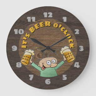 Het is Beer O'Clock Dark Wood Texture Cartoon Pint Grote Klok