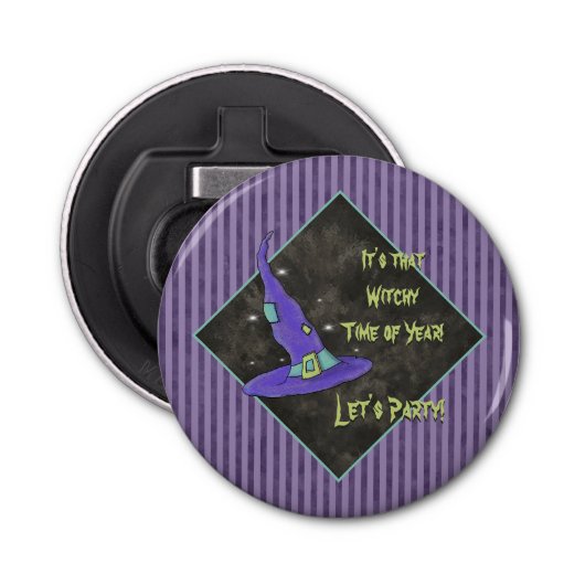 Het is de heksentijd van het jaar Halloween Button Flesopener (Voorkant)