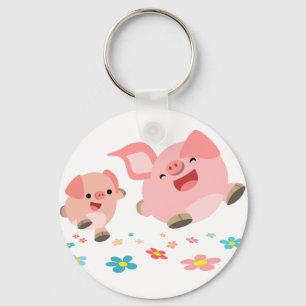 Het is de lente... twee Cartoon varkens Sleutelhan Sleutelhanger