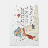 Het is de mooiste tijd van het jaar sneeuwman theedoek (Verticaal)