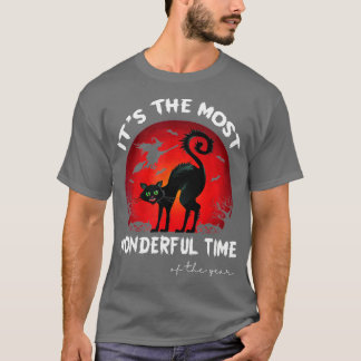 Het is de mooiste tijd van het jaar zwarte kat t-shirt