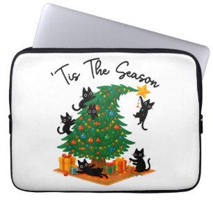 Het Is De Tijd Kerstboom Schattige Zwarte Kat Laptop Sleeve