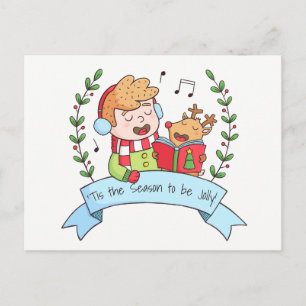 Het is de tijd om een vrolijke rendierkerstliedkaa feestdagenkaart