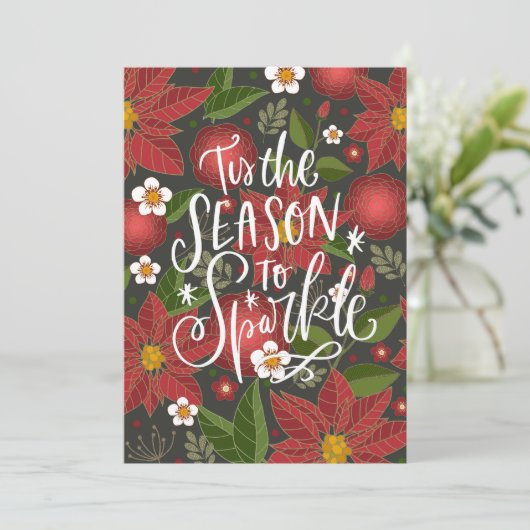 Het Is De Tijd Om Te Schitteren | Rode Poinsettia Feestdagenkaart (Staand voorkant)