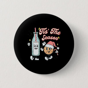 Het Is De Tijd Retro Melk En Koekje Kerstmis  Ronde Button 5,7 Cm