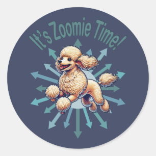 Het is de Zoomie Time Poodle Ronde Sticker