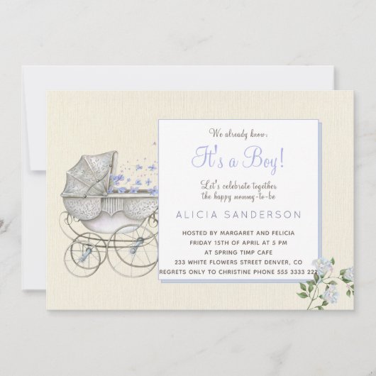 Het is een baby koets douchefeest voor jongens kaart (Voorkant)