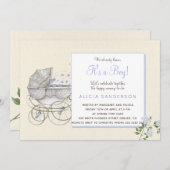 Het is een baby koets douchefeest voor jongens kaart (Voorkant / Achterkant)