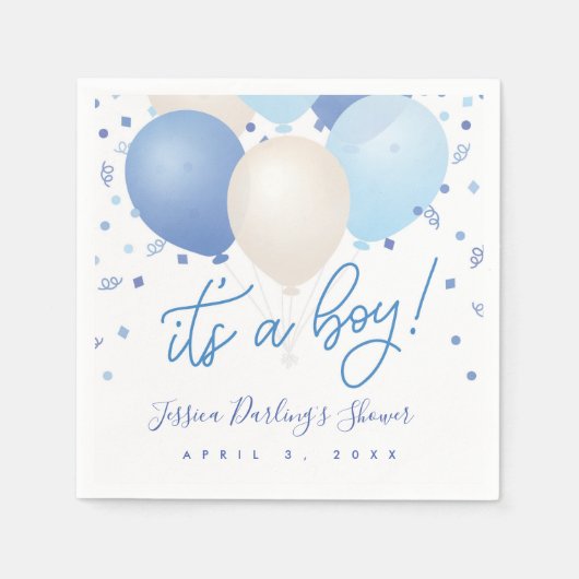 Het is een Baby shower Blue ballonnen. Servet (Voorkant)