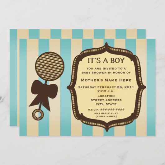 Het is een Baby shower Rattle Blue Stripes Kaart