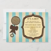 Het is een Baby shower Rattle Blue Stripes Kaart