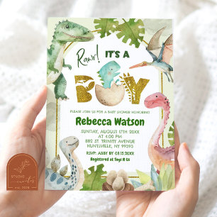 Het is een Baby shower van Boy Dinosaur Kaart