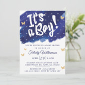 Het is een Baby shower van de Jongen Navy & Gold W Kaart (Staand voorkant)