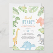 Het is een Baby shower van de Waterverf Dinosaur. Kaart (Voorkant)