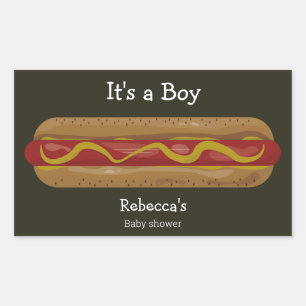 Het is een baby shower van een hotdog rechthoekige sticker