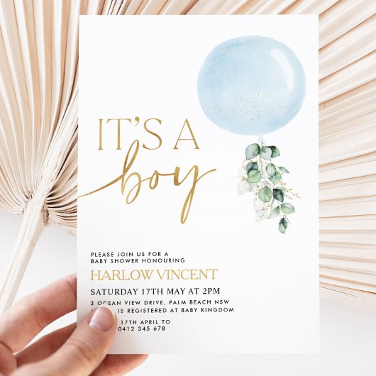 Het is een Baby shower van een Jongen Blauwe Ballo Kaart
