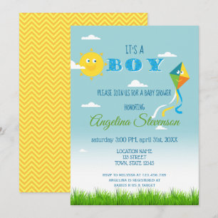 Het is een Baby shower van een jongen Sun Kite Cut Kaart