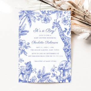 Het is een Blauwe Jongen Baby Shower Safari Toile Kaart
