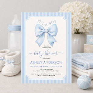 Het is een Blauwe Strikken en Strepen Baby Shower Kaart