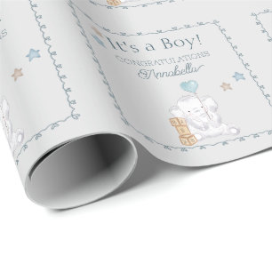 Het is een Boy Baby Elephant en Balloon Waterverf Cadeaupapier