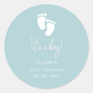 Het is een Boy Baby Feet Blue Boy Baby shower Ronde Sticker