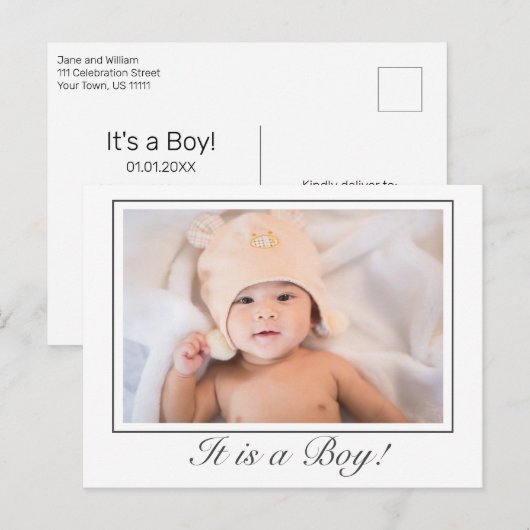 Het is een Boy Baby Geboorte Foto Aankondiging Bri Briefkaart (Voorkant / Achterkant)