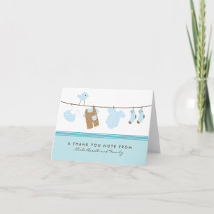 Het is een Boy Baby Laundry Thank You Card (aqua) Bedankkaart