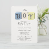 Het is een Boy Baby shower Blocks Blue Kaart (Staand voorkant)