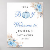 Het is een Boy Baby shower Pumpkin welkom bord Poster (Voorkant)