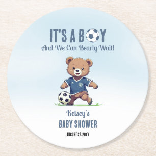 Het is een Boy Bearly Wait Soccer Player Baby show Ronde Kartonnen Onderzetter