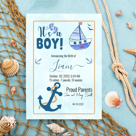 Het is een Boy Birth Nautical Sailboat Anchor Aankondiging