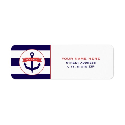 Het is een Boy Blue Anchor & Stripes Adresetikette Etiket (Voorkant)