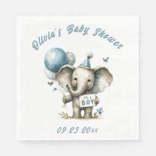 Het is een Boy Blue Elephant Animal Theme Baby sho Servet