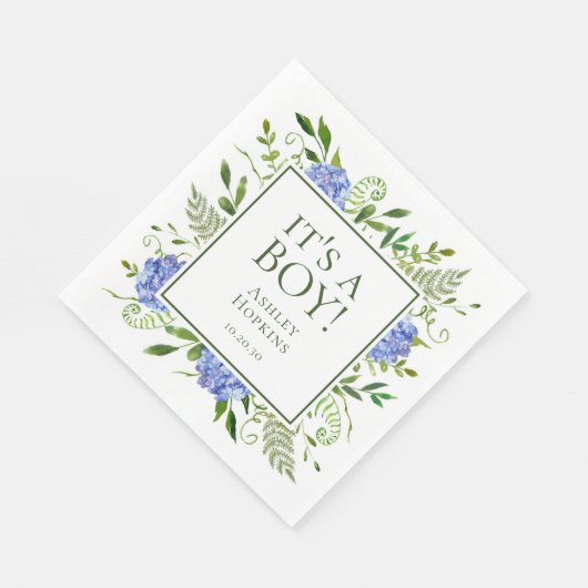 Het is een Boy Blue Hydrangeas Boy Baby shower Servet (Hoek)