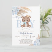 Het is een BOY Blue Pampas Grass Boho Teddy Bear B Kaart (Staand voorkant)