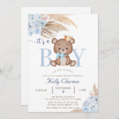 Het is een BOY Blue Pampas Grass Boho Teddy Bear B Kaart (Voorkant / Achterkant)