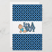Het is een Boy Blue Text w / Baby Snoep Bar Wrappe Briefpapier (Voorkant / Achterkant)