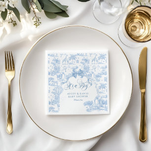 Het is een Boy Blue Toile Safari Animal Baby showe Servet