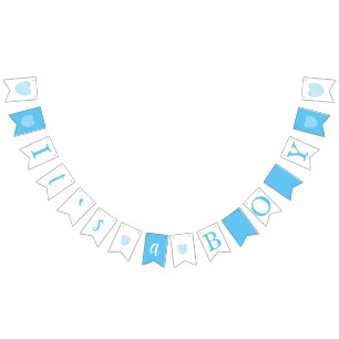 Het is een Boy Blue Typography Hearts Baby shower Vlaggetjes