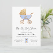 Het is een Boy Carriage Blue Gold Waterverf Shower Kaart (Staand voorkant)