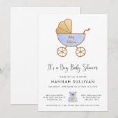 Het is een Boy Carriage Blue Gold Waterverf Shower Kaart (Voorkant / Achterkant)