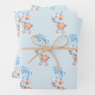 Het is een Boy Cute Teddy Bear Speelgoed met ballo Inpakpapier Vel