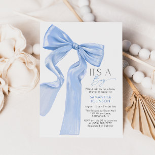 Het is een Boy Elegant Blue Bow Baby shower Invita Kaart