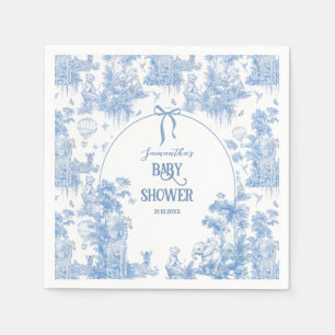 Het is een Boy Elegant Blue Toile Safari Baby show Servet