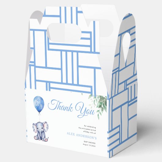 Het is een Boy Elephant Balloon Blue Baby shower Bedankdoosjes (Geopend)