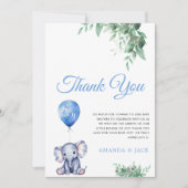Het is een Boy Elephant Balloon Blue Baby shower Bedankkaart (Voorkant)